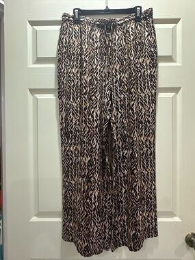 Wide-Leg Pull-On Pants in Brown & Black Abstract Print